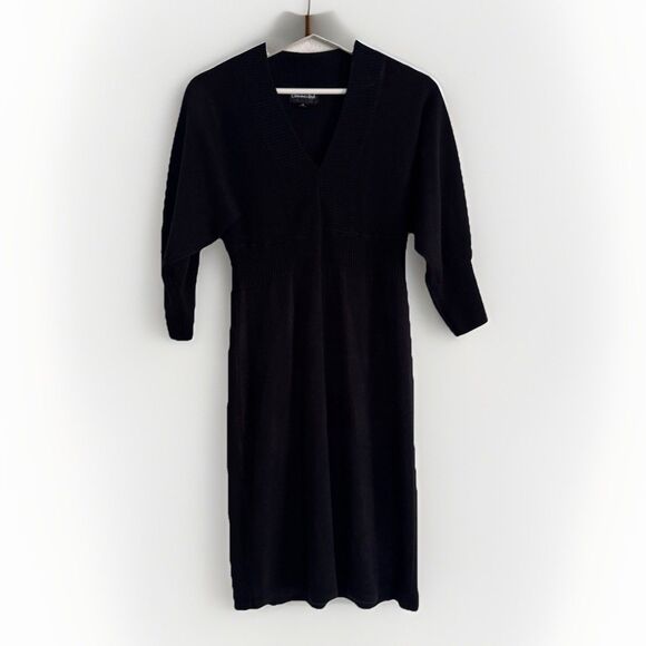 Connected Dresses & Skirts - Connected Winter Sweater Dress Sz S Black 3/4 Bell Sleeve Stretch Minimalist